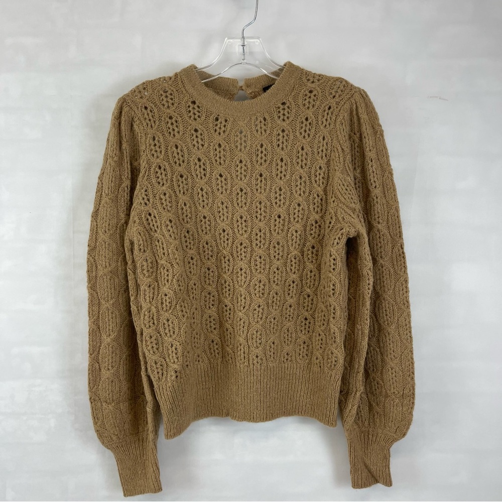 J.Crew‎ Camel Open Knit Alpaca Wool Blend Sweater Size S